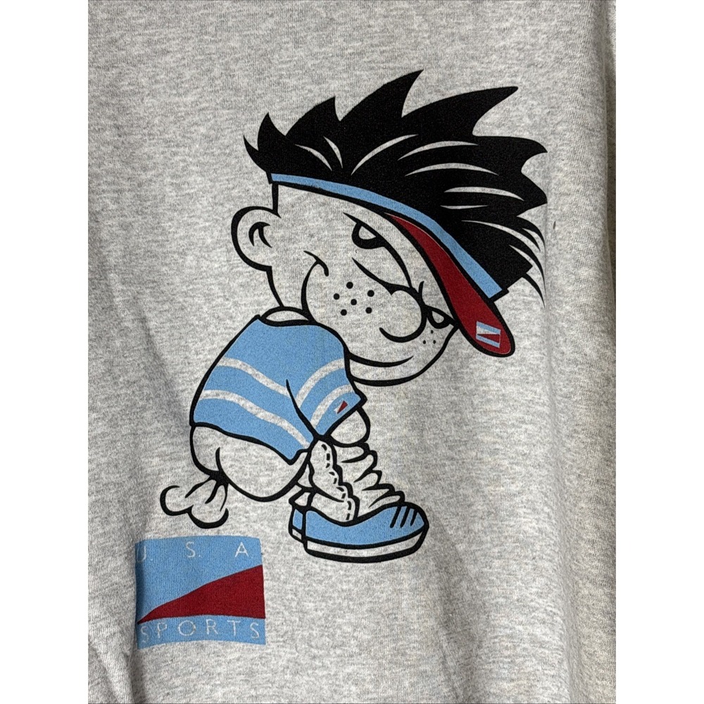 Vintage Calvin And Hobbes Gray Sweatshirt Funny Farting USA Sports Tultex‎ XL